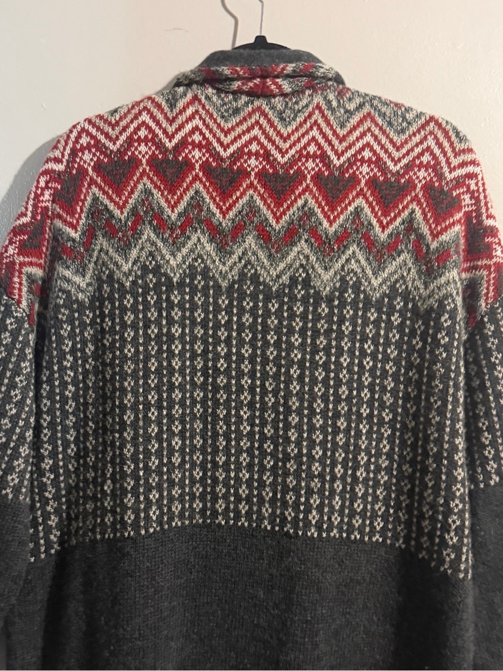 J. Jill Women's Gray and Burgundy Fair Isle Open Front Knit Cardigan Sweater - Picture 9 of 13